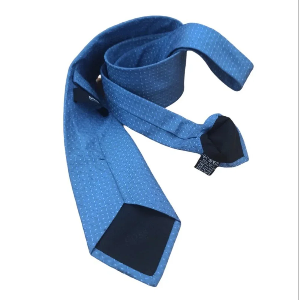 HUGO BOSS Blue Geometric Silk Tie ITALY 60
